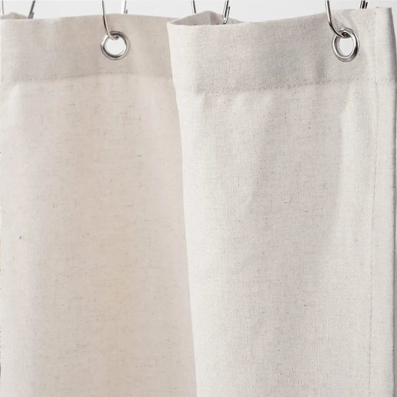 Cotton Linen Plain Shower Curtain with 12 Hooks Waterproof Floral Falbala Ruffle Edge Frill Scalloped Hem Decor Bathroom