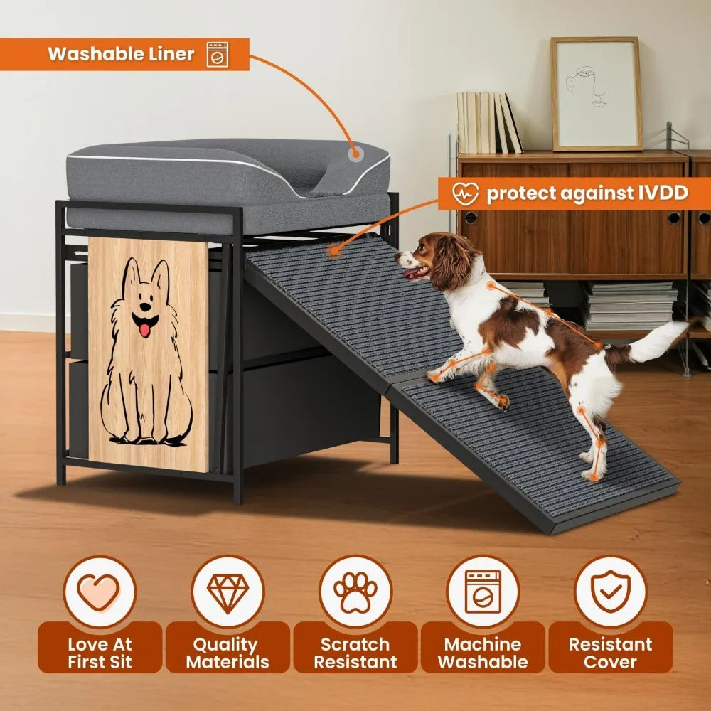 Dog Window Perch with Sofa for Dog&Cat，Dog Window Seat for Home Elevated Pet Bed，Indoor Pet Perch with Anti-Slip Ramp and Storag