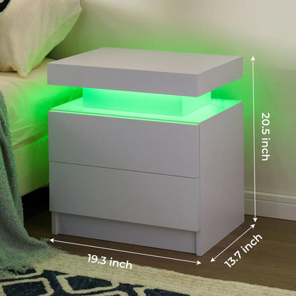 Nightstand Set of 2 LED Nightstand with 2 Drawers,Night Stand  with LED Light,Bedside Table with Drawers for Bedroom