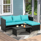 3-Piece Outdoor PE Rattan Furniture Set Patio Black Wicker Conversation Loveseat Sofa Sectional Couch Gray Cushion