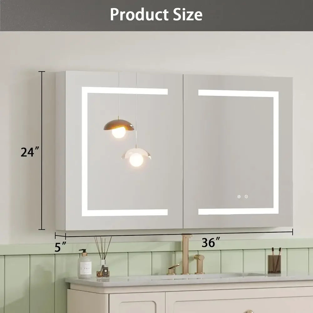 LED Medicine Cabinet with Mirror or Bathroom, Assembly-ree Lighted Medicine Cabinet, og, SteplDimming, 3 Col, 2 Outlets, 2USB, W