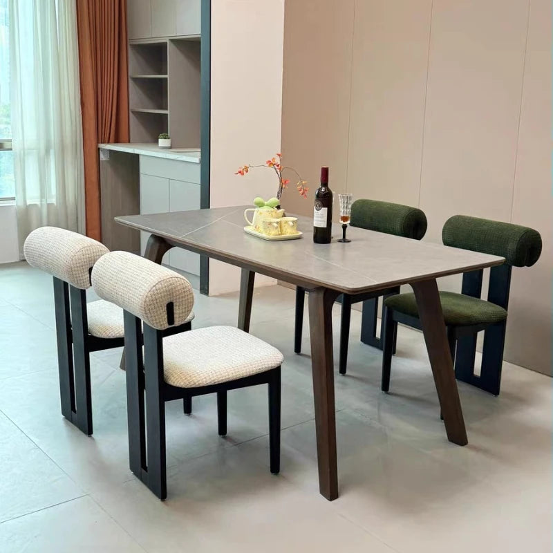 Nordic Solid Wood Dining Chairs, French Retro Style Dining Chairs, Comfortable Fabric Creative Hippo Dining Chairs