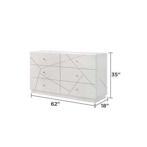 Queen 5-Piece Bedroom Set – Modern Design with Lacquer Finish, Geometric Accents, and LED Lighting