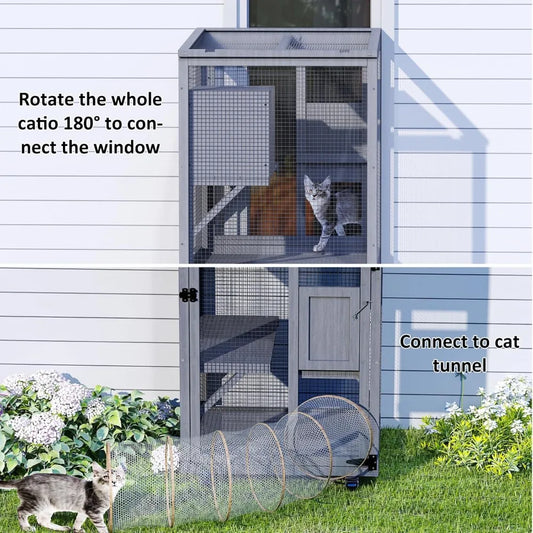 Large Outdoor Cat Enclosure, 4 Tiers Cat Catio with Wheels, Resting Box, Sunshine Panel Waterproof Roof