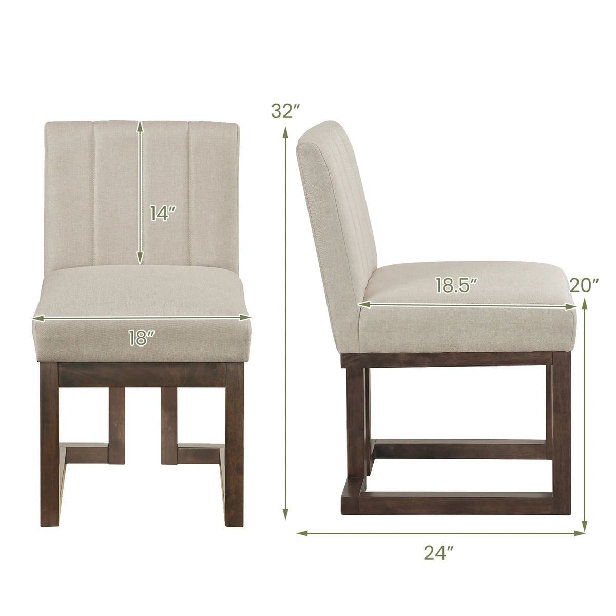 2PCS Wooden Dining Chairs Modern Farmhouse Fabric Upholstered Kitchen Chairs