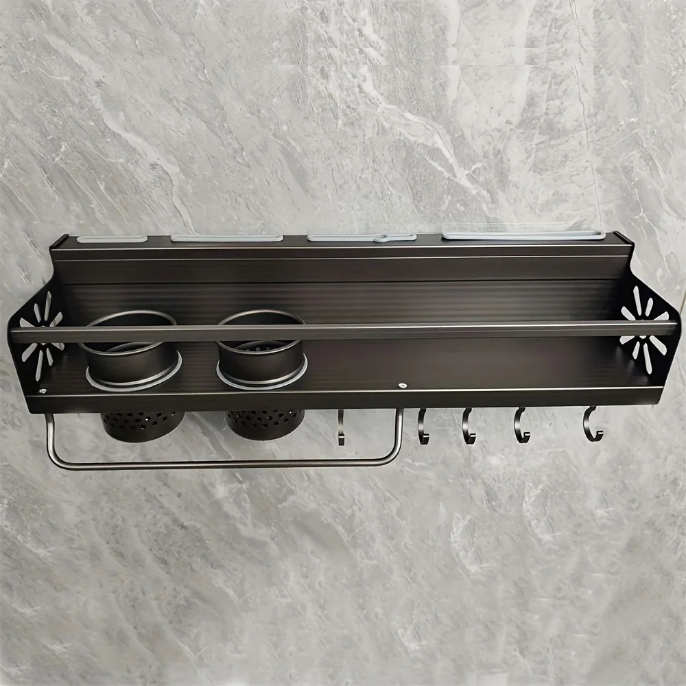 Wall-mounted Spice Storage Rack With Hooks, Hanging Tableware & Utensils Holder,  Space Saving Storage