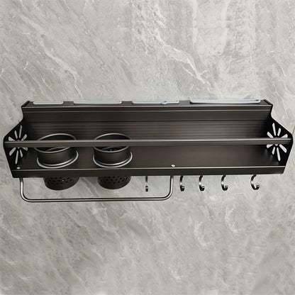 Wall-mounted Spice Storage Rack With Hooks, Hanging Tableware & Utensils Holder,  Space Saving Storage