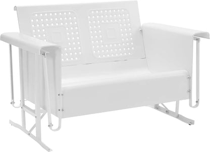 Retro Metal Outdoor Loveseat Glider, 2-Person Rocking Patio Bench for Porch, Deck, Navy Gloss