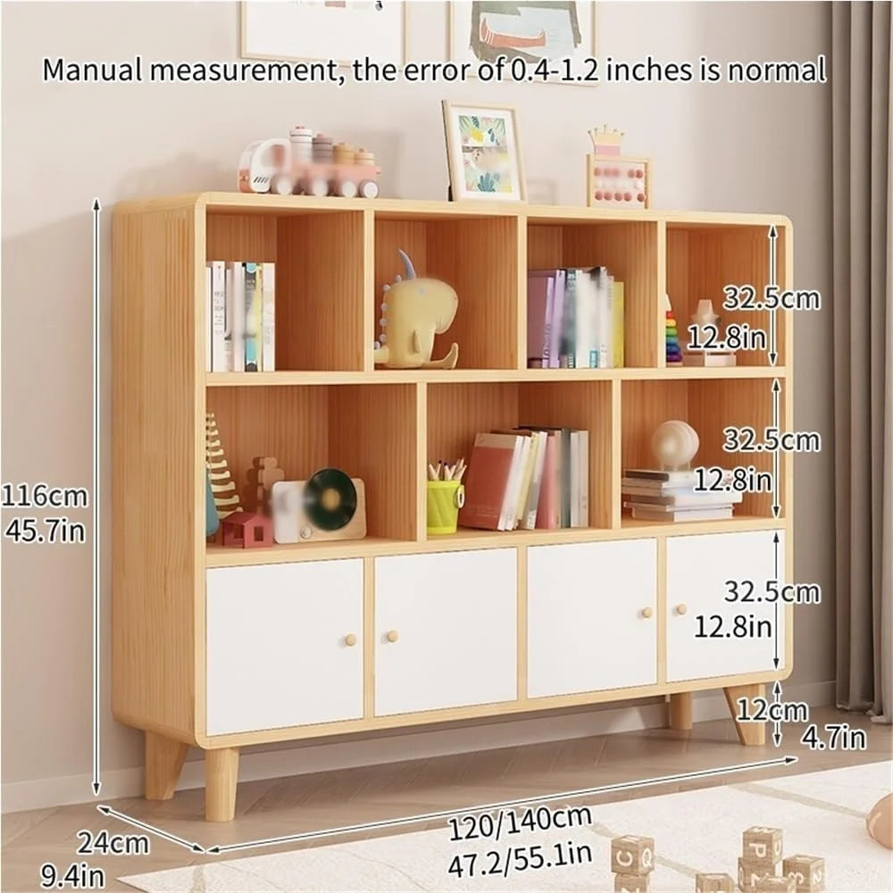 Three-tier wooden bookshelf, open cube low bookshelf with legs and drawers, cube storage