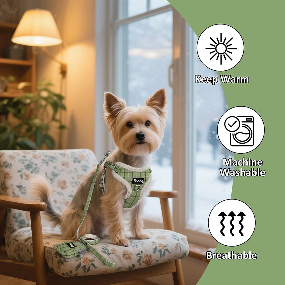 Breathable Dog Harness Leash Bag Set Winter Warm Dog Fur Harnesses Vest Pet Walking Rope With Garbage Bag for Small Medium Dogs