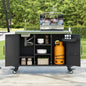 55.5" Outdoor Kitchen Island, Metal Grill Cart Table with 304 StainlSteel Sink, Outdoor Bar Cart Sink Station with 4 Lockable Wh