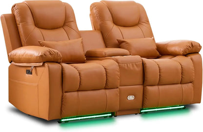 Power Reclining Sofa with LED Light for Living Room, Electric Double  Home Theater Seatings, Contemporary PU Leather