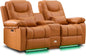 Power Reclining Sofa with LED Light for Living Room, Electric Double  Home Theater Seatings, Contemporary PU Leather