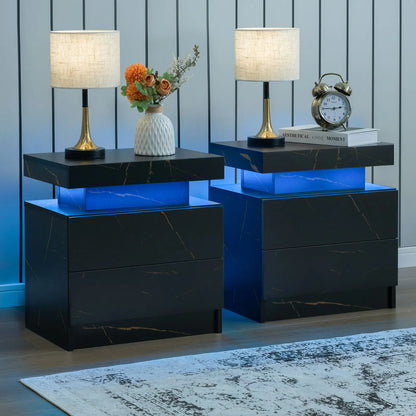 Nightstand Set of 2 LED Nightstand with 2 Drawers,Night Stand  with LED Light,Bedside Table with Drawers for Bedroom