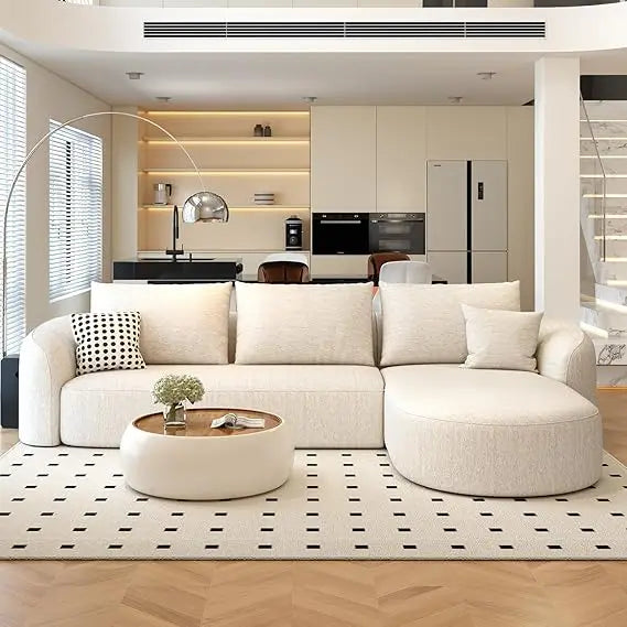 Sectional Couches Luxury Modern Curved Back Sofa,Minimalist Comfy L-Shape Boneless Cloud Couch for Living Room