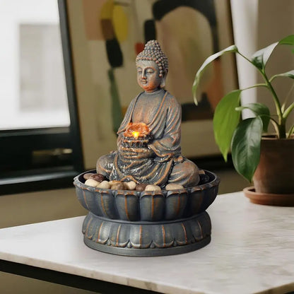 Home Decor 9.6 Tabletop Fountain Exquisite Smile Sitting Buddha Fountains Desk Water Fountain Decorative Zen Fountain w Reflecti