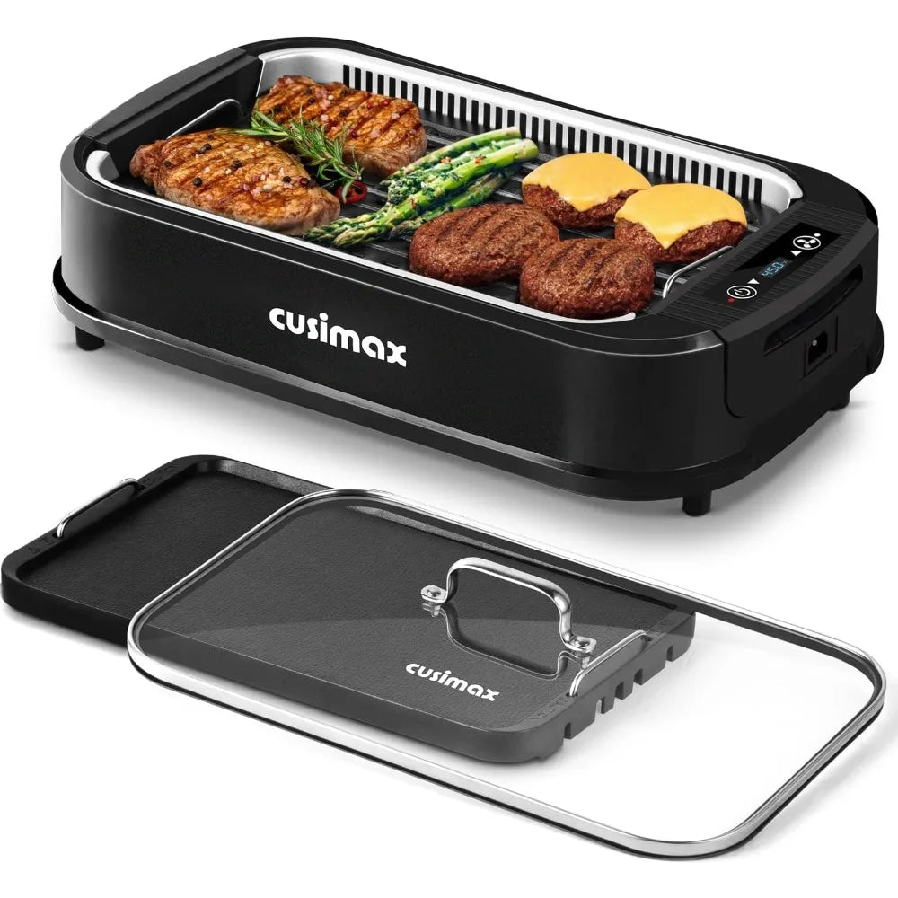 CUSIMAX 1500W Indoor Electric Grill Smokeless Korean BBQ Griddle LED Smart Display Home Cooking Appliance