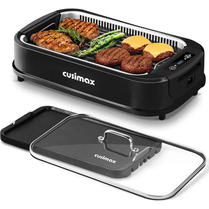 CUSIMAX 1500W Indoor Electric Grill Smokeless Korean BBQ Griddle LED Smart Display Home Cooking Appliance