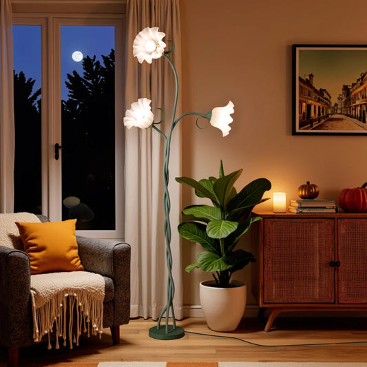 Retro 3-Head Flower Floor Lamp, Contains Bulb, 3-Color Dimmable, with Flexible Neck Shaft That Can Be Adjusted at Will
