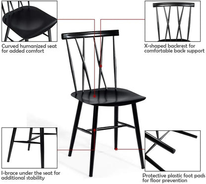Dining Chair Set of 2, Farmhouse Windsor Chairs Dining Room Chairs with Spindle Back and Sturdy Metal Construction,(Height 17'')
