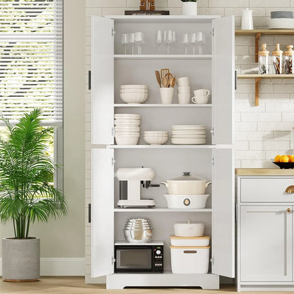 70 Inch Tall Kitchen Pantry Cabinet, Freestanding Storage Cabinet with 4 Doors and Adjustable Shelves, Utility Hutch Cupboard fo