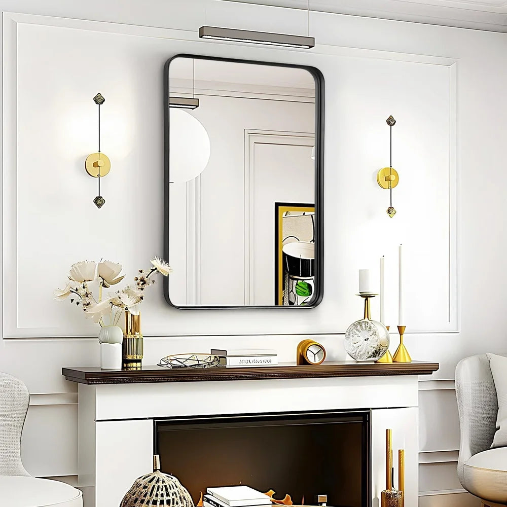 High Definition Rectangular Bathroom Mirror 20x30 Inch Wall Mounted Explosion Proof Metal Frame Easy Installation Modern Design