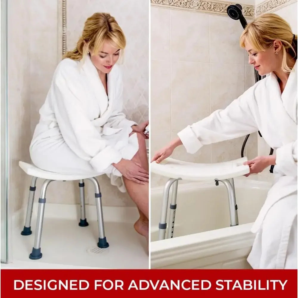 Adjustable Heavy Duty Shower Chair Safety Handicap Stool Supports 350lbs Height Adjustable Stable Design Easy Assembly  Aluminum