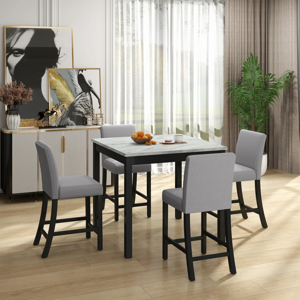 MLG 5 Piece Dining Table and Chair Set,4 Chairs,Square Counter Height Dining Table, Mid-Century Home Table and Chair Set, Uphols