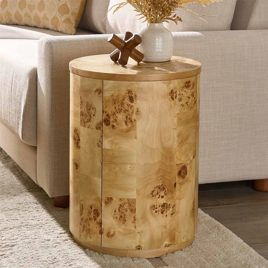 Unique Burlwood Round End Table No Assembly Required