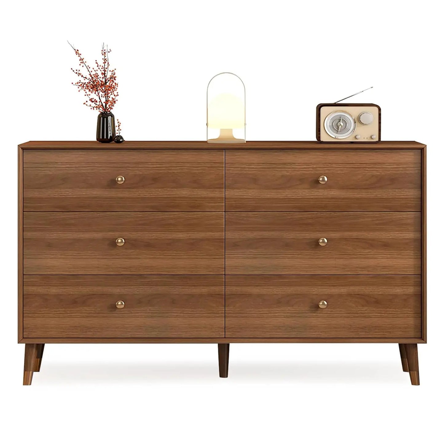 9 Drawer Dresser for Bedroom, 63 Inch Walnut Dresser for Closet, Mid Century Wood Chest of Drawers with Natural, Customized