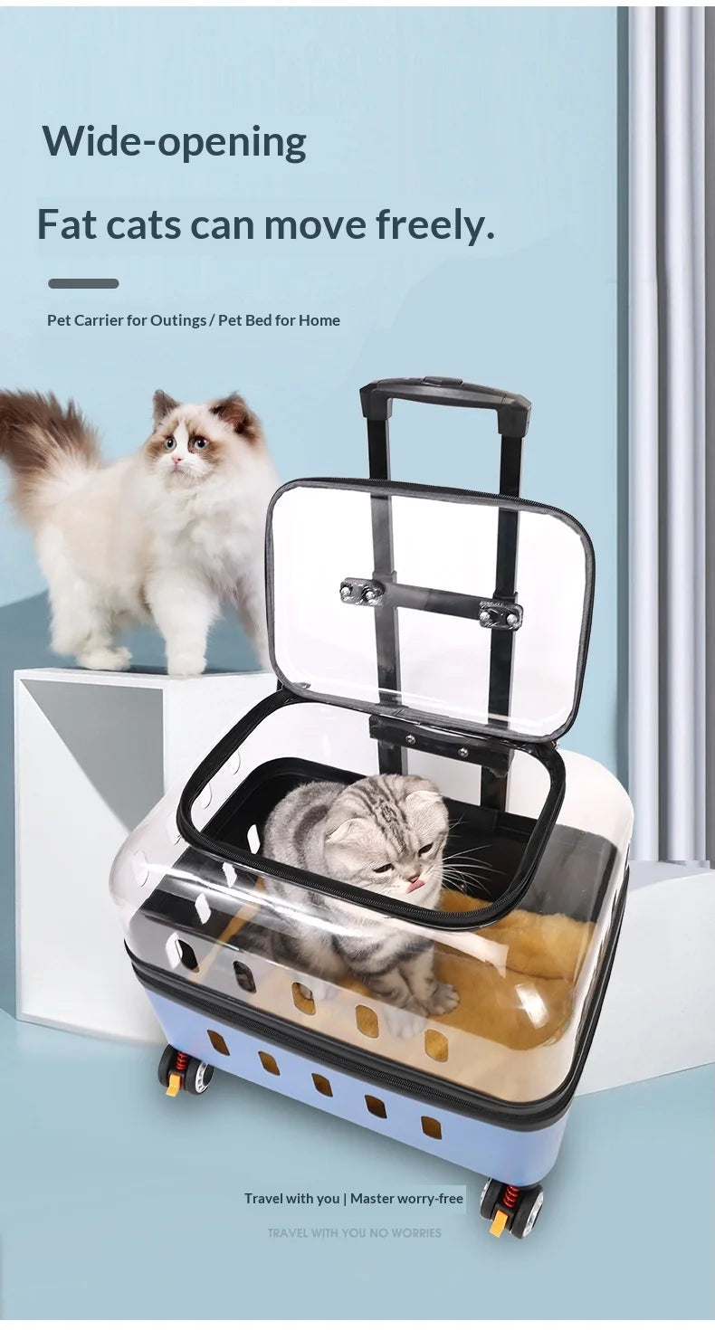 Dog Cat Transparent Bubble Carrier Airline Approved Hard Shell Portable Rolling Luggage Travel Case Dog Stroller Dog Car