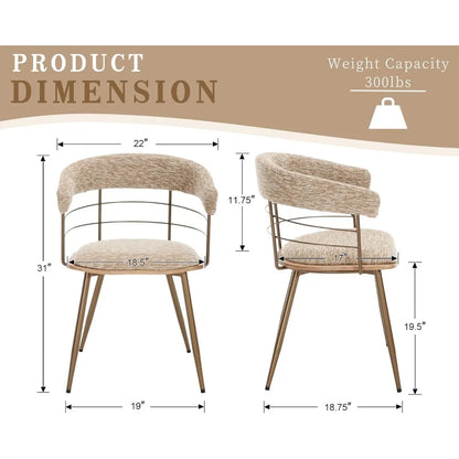 Khaki Dining Chairs Set of 4, Mid Century Modern Kitchen Chairs with Bronze Metal Legs/Curved Open Back, Chenille Fabric Side Ch
