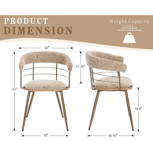 Khaki Dining Chairs Set of 4, Mid Century Modern Kitchen Chairs with Bronze Metal Legs/Curved Open Back, Chenille Fabric Side Ch