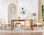 Modern Farmhouse Rattan Dining Chairs Set of 4 Beige Linen Upholstered Dining Room Chairs  Cane Back Mid Century Black Wooden