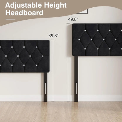 Queen Size Tufted Upholstered Headboard, Adjustable Height 39.8" to 49.8", Diamond Button Design, Easy Assembly in Classic Black