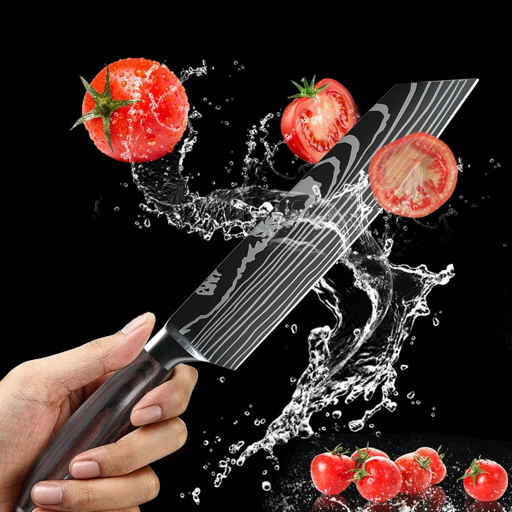 Utility Knife Ultra Sharp Japanese Stainless Steel Chef's Kitchen Cooking Tools Pakka Wood Handle Christmas Gift Box