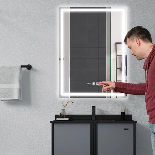 LED Anti-Fog Bathroom Mirror, Wall Mounted Lighted Vanity Mirrors with 3 Colors Dimmable, Touch Switch