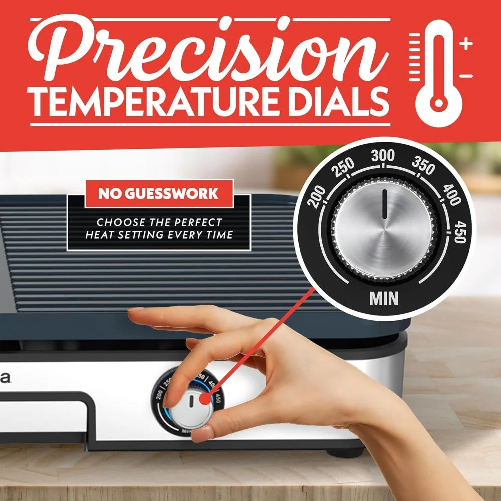 3-in-1 Indoor Grill And Griddle Electric Combo Dual Independent Cooking Zones GIDC0001 Black
