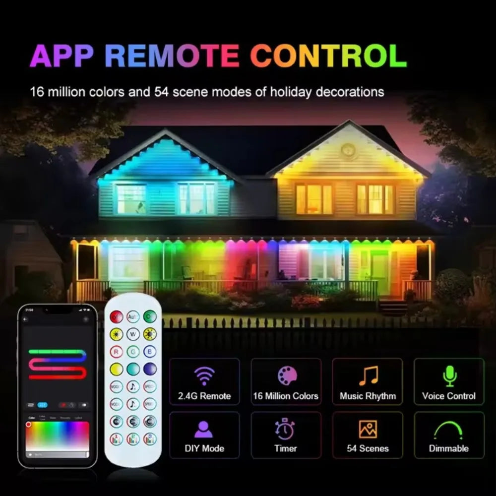 Smart Permanent Outdoor Lights Eaves Lights IP67 Waterproof Light String with App Remote Control Music Sync for House Roof Decor