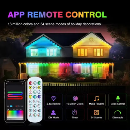 Smart Permanent Outdoor Lights Eaves Lights IP67 Waterproof Light String with App Remote Control Music Sync for House Roof Decor