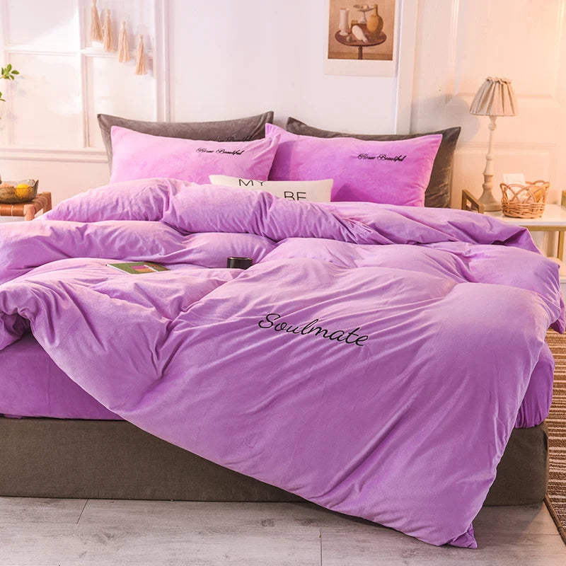 Winter warm milk velvet duvet cover 220x240 bedding set couple luxury double bed quilt cover twin full queen king size