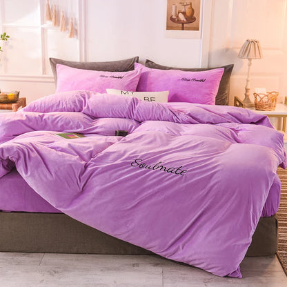 Winter warm milk velvet duvet cover 220x240 bedding set couple luxury double bed quilt cover twin full queen king size