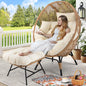 Wicker Patio Lounger with Ottoman, Oversized Rattan Egg Shaped Chair