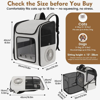 Backpack Carrier with Builtin Cooling Fan amp Heating Pad, Expandable Cat Carrier Backpack for Cats and Small Dogs, Ventilated T