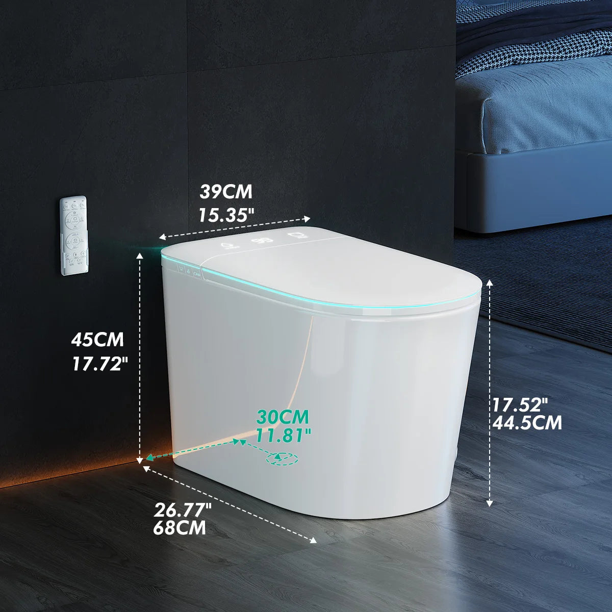 Smart Tankless One-Piece Toilet with Built-in Bidet Heated Seat Night Light UV Dryer Foot Sensor Auto Lid&Seat
