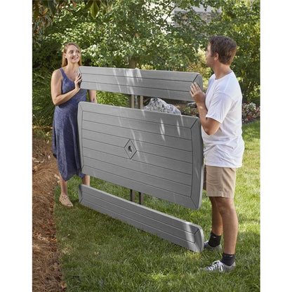 Outdoor 6 ft. Folding Picnic Table, Dark Gray Wood Grain Resin with Gray Steel Legs