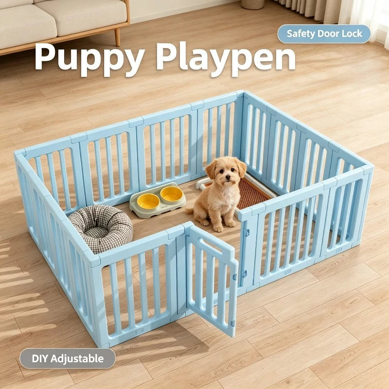 DIY Puppy Playpen Adjustable Plastic Dog Play Fence Safety Door Indoor Dogs Fences Portable Small Medium Dogs Pet Cage Enclosure