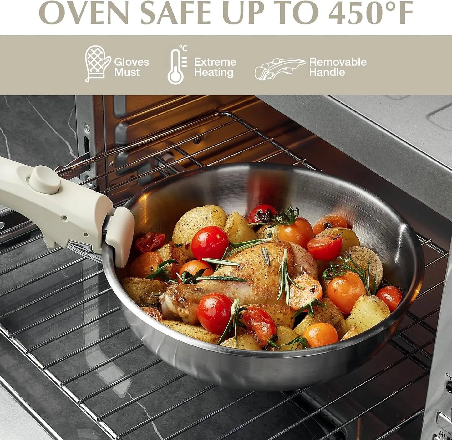 KOCH SYSTEME CS Stainless Steel Pots and Pans Set, 7 Piece Stainless Steel Cookware Set with Detachable Handle