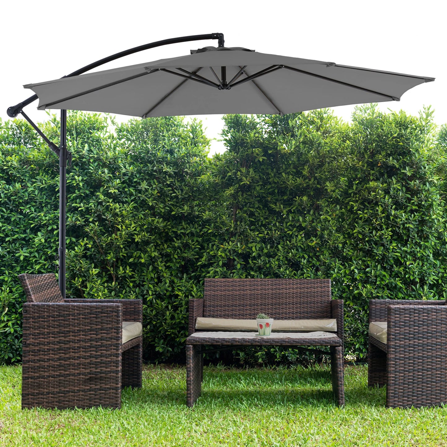 10FT Outdoor Patio Umbrella Hanging Cantilever with Easy Tilt Adjustment UV Protection 8 Sturdy Ribs for Backyard Garden
