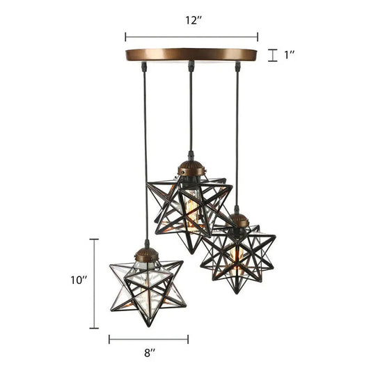 3-Light Moravian Star Pendant Chandelier Clear Glass Shade Adjustable Height 80cm Cord for Kitchen Island Living Room